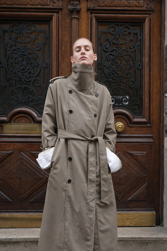 AURORA DÙ PERNELLE waterproof wool-silk trench in tea