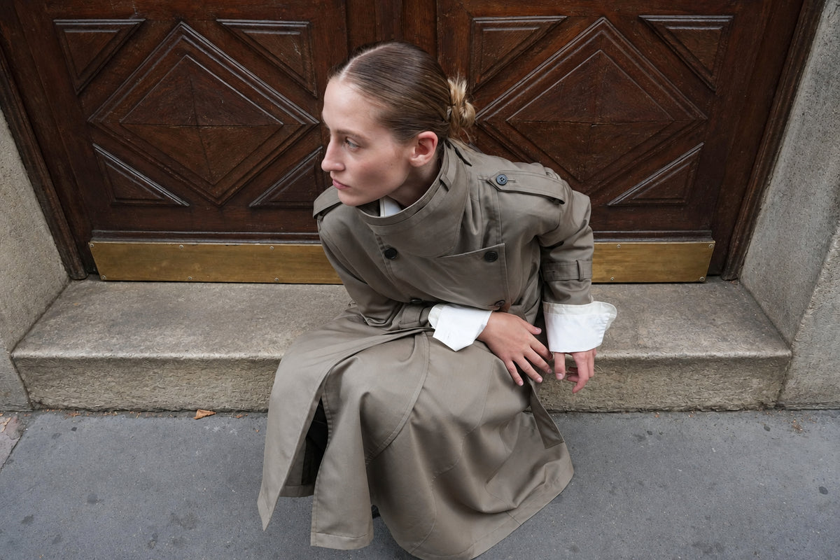 AURORA DÙ PERNELLE waterproof wool-silk trench in tea