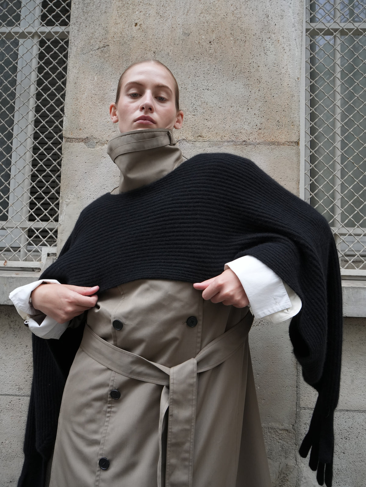 AURORA DÙ RICHELIEU cashmere shawl with gloves in black