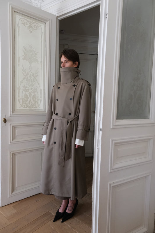AURORA DÙ PERNELLE waterproof wool-silk trench in tea