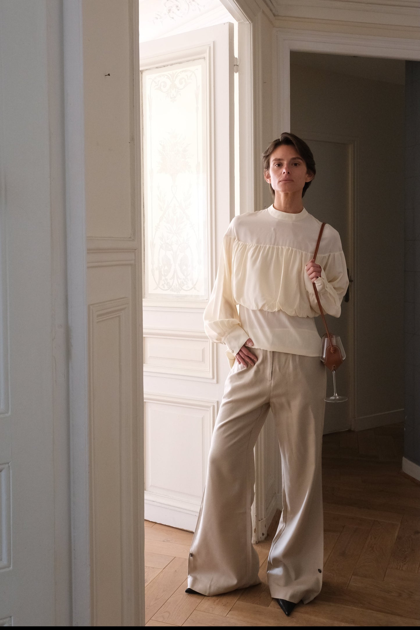 AURORA DÙ RIVOLI shirred silk waist top