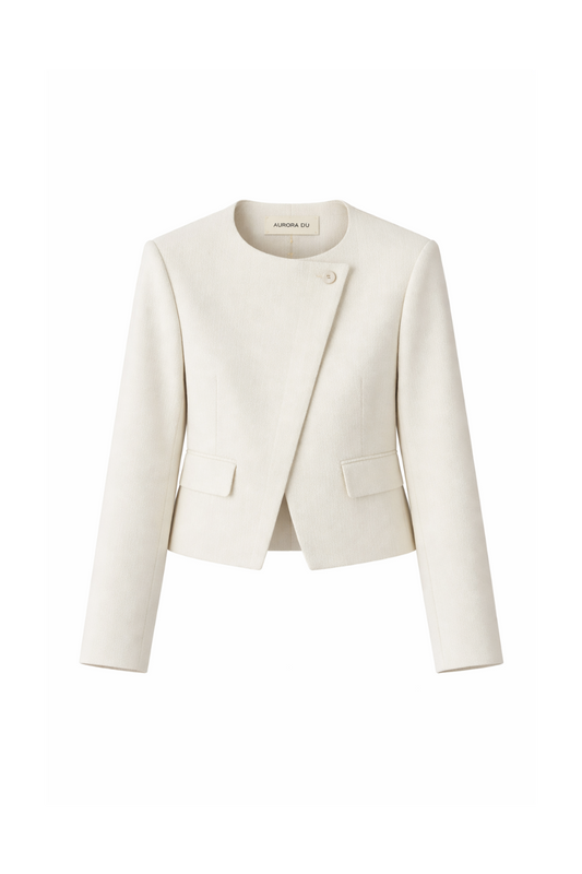 AURORA DÙ MARGO collarless wool jacket in white