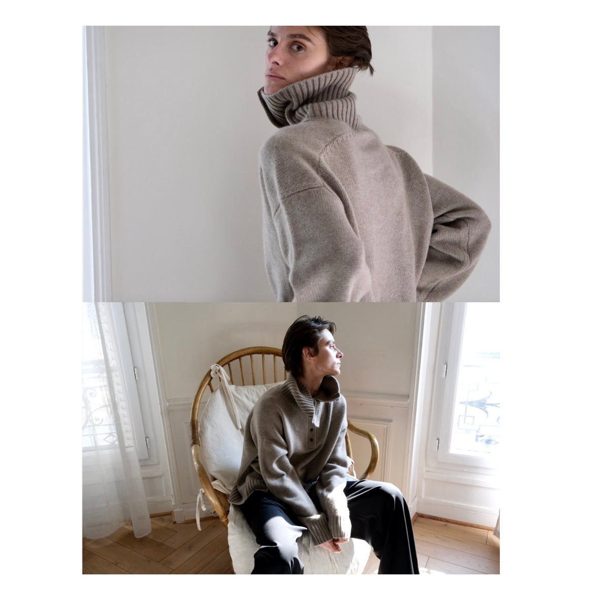 AURORA DÙ CHORON heavy cashmere V-neck in sand