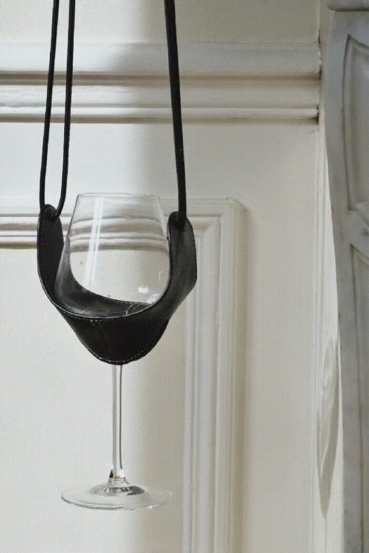 AURORA DÙ WINE glass Italian leather carrier in black