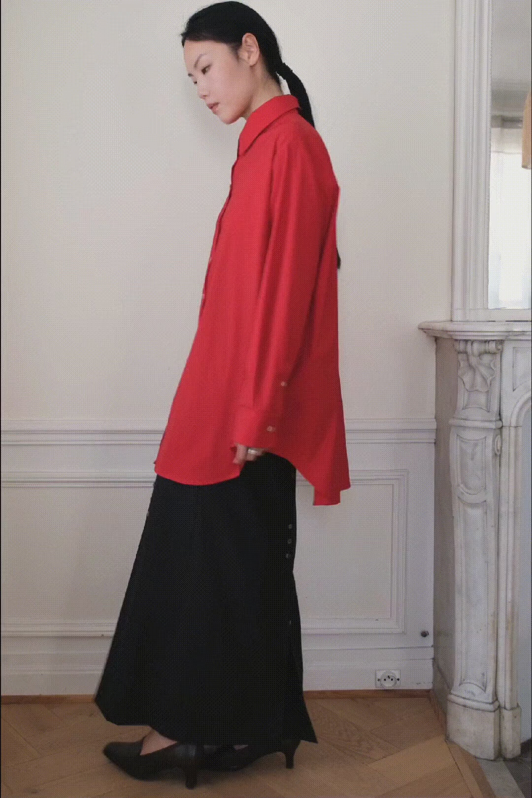 AURORA DÙ ALEA oversized wool-blend shirt in red
