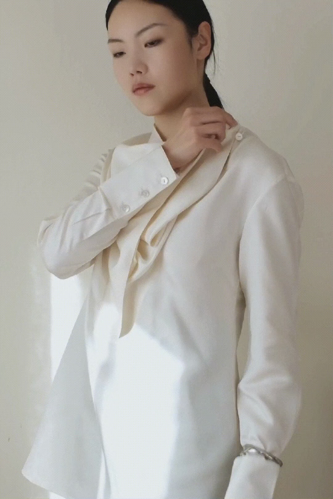 AURORA DÙ CASCADE draped silk top in beige